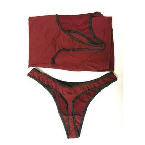 One 2 One Womens Bamboo Racerback Camisole and Thong Panties Burgundy Small Set